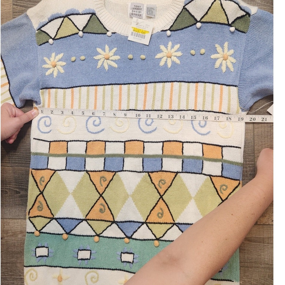 Tony Lambert Design Short Sleeve Sweater Women Medium Multicolor NWT Vintage - Picture 5 of 9